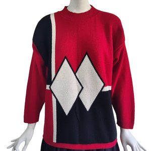 Vintage 90s Modiano Colorblock Diamond Mock Neck Pullover Acrylic Sweater Sz M